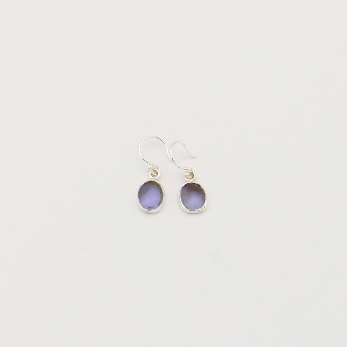 Lavender Beach Glass Oval Sterling Earrings