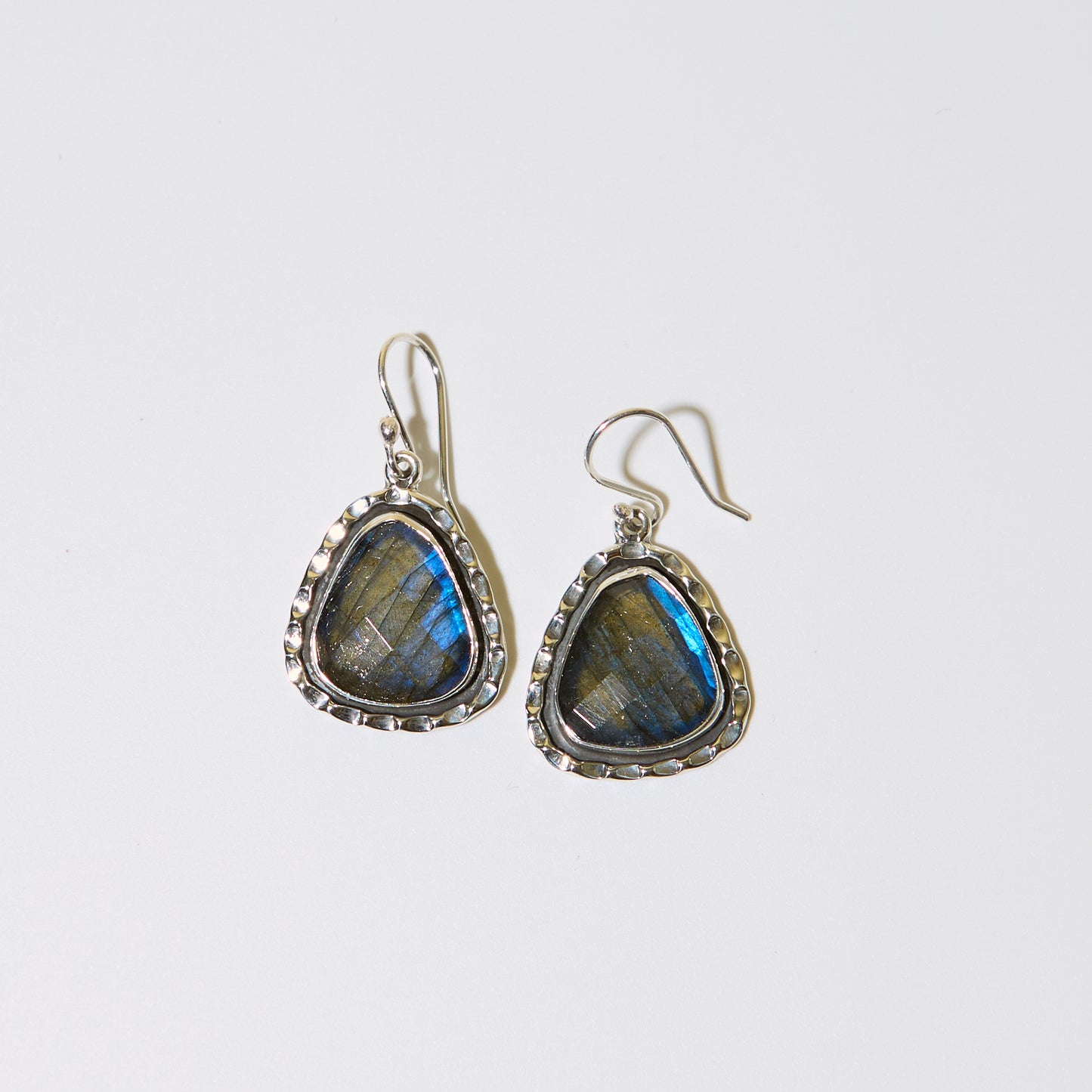 Labradorite Faceted Wedge Hammered Bezel Sterling Earrings