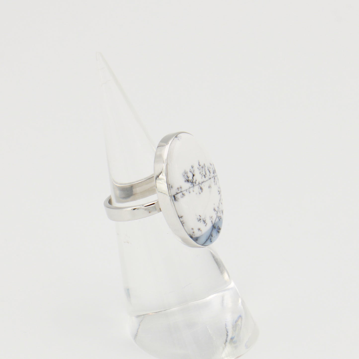 Dendritic Agate Large Oval Sterling Ring Adj