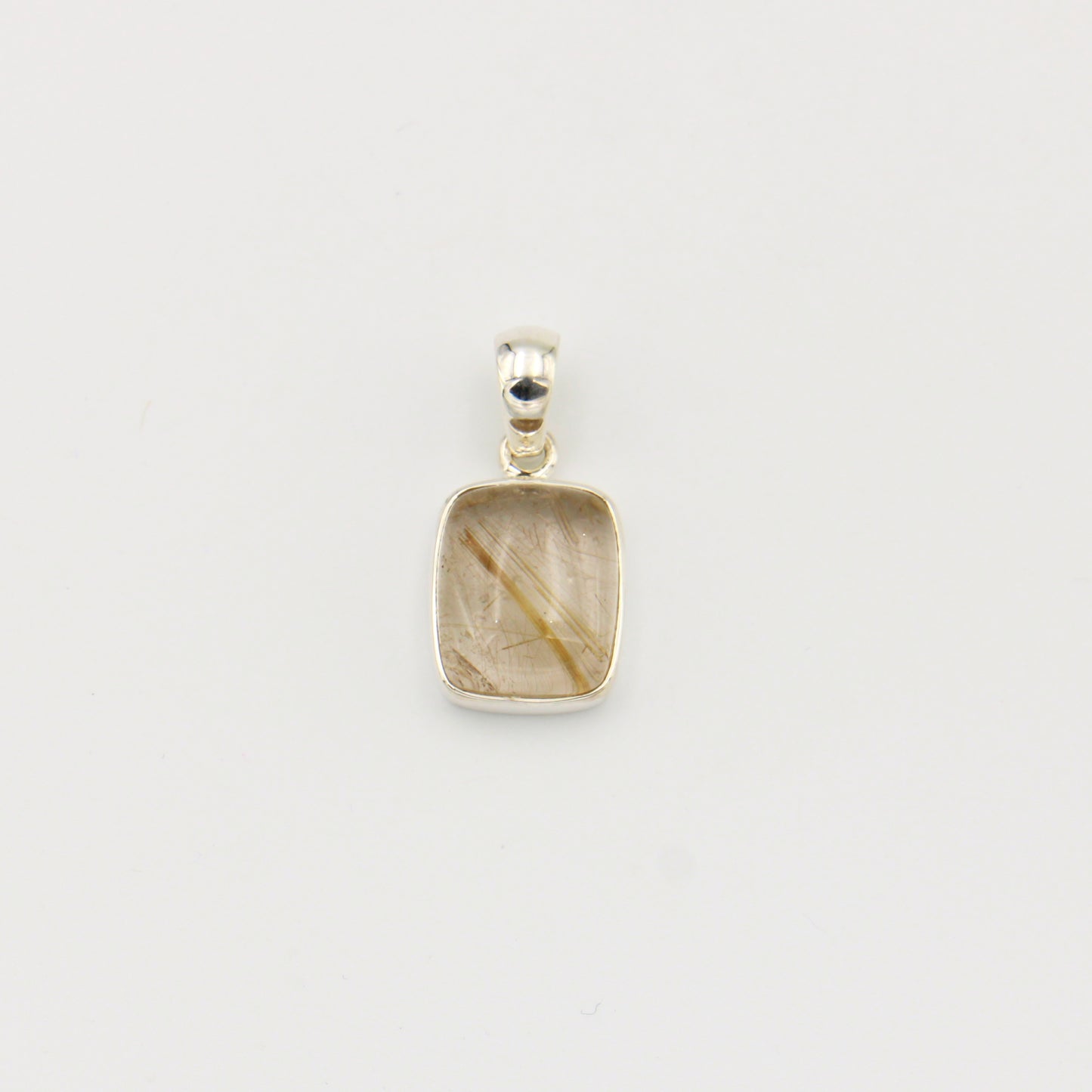 Rutilated Quartz Rectangle Sterling Pendant