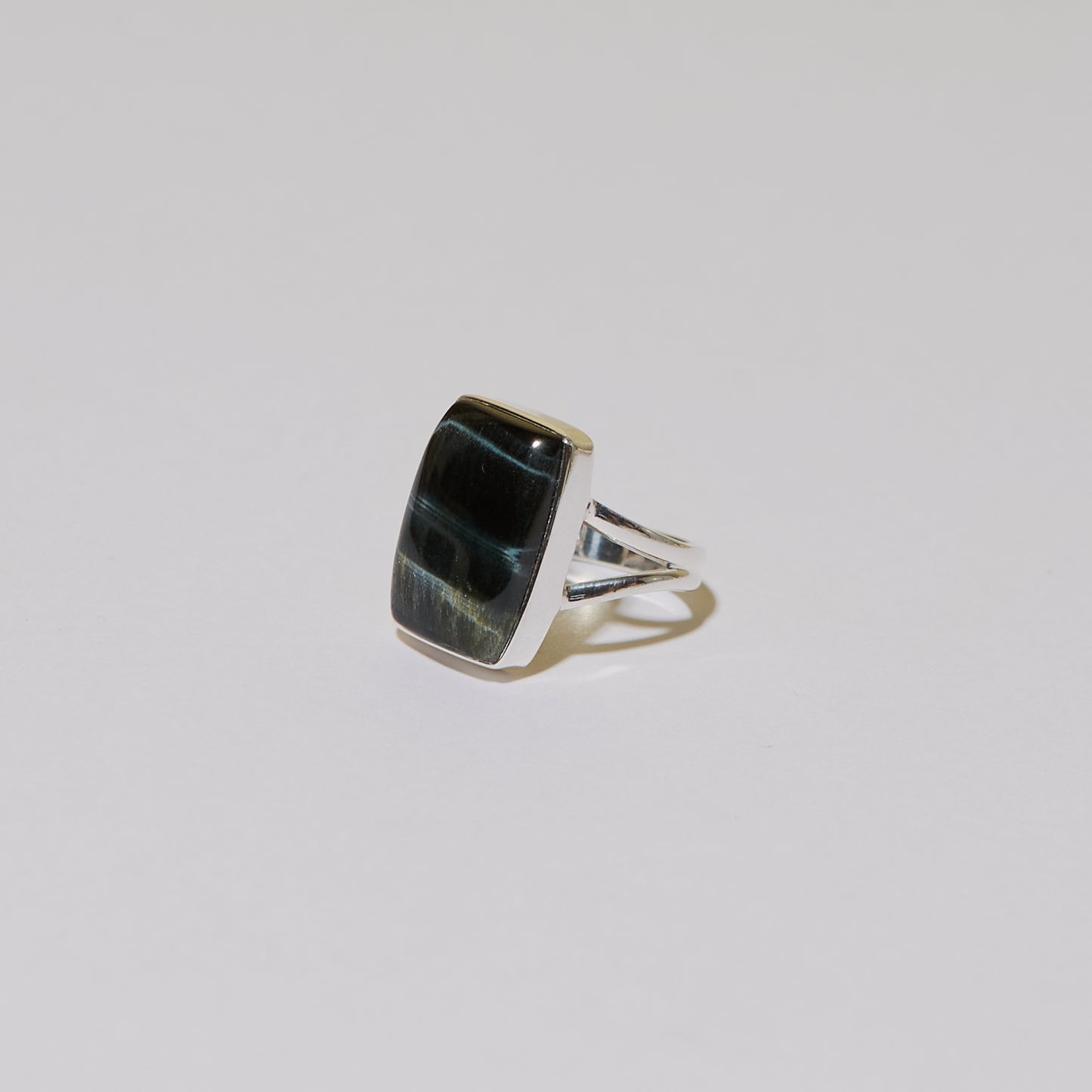 Blue Tiger Eye Rectangle Sterling Ring Sz 7