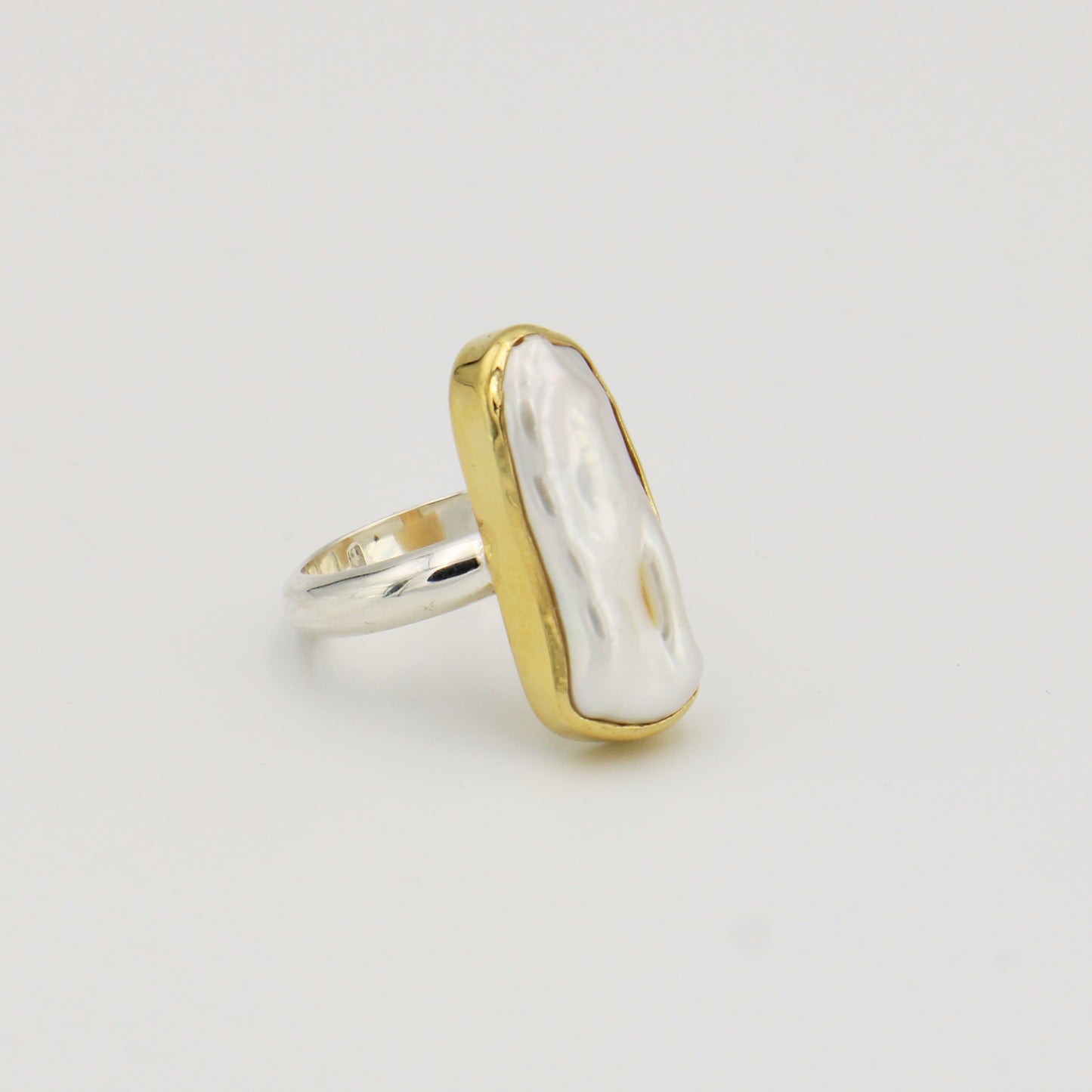 Long Keshi Pearl GP Sterling Ring 8