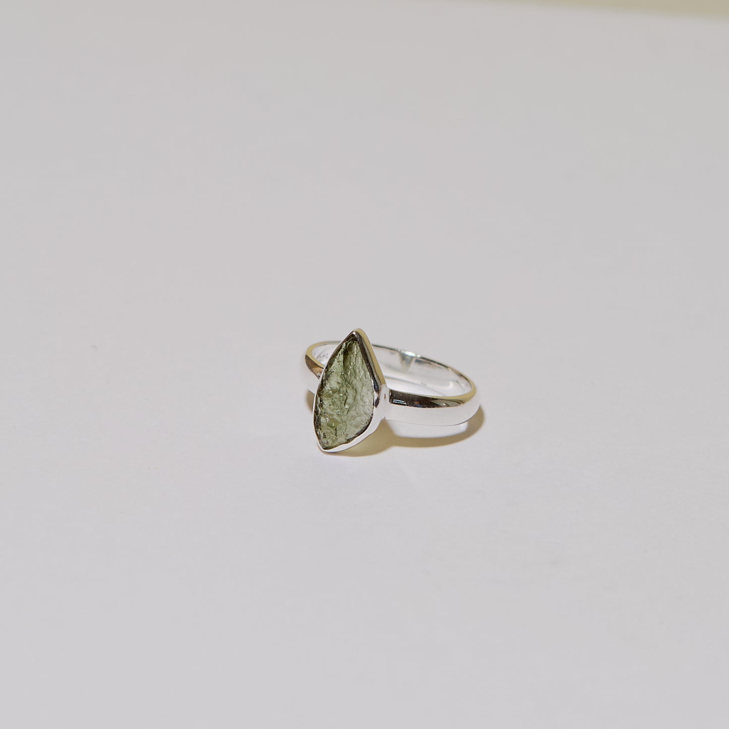 Moldavite Raw Wedge Sterling Ring Sz 8
