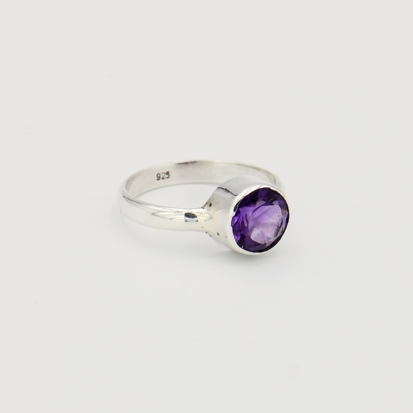 Amethyst Round Sterling Ring 7