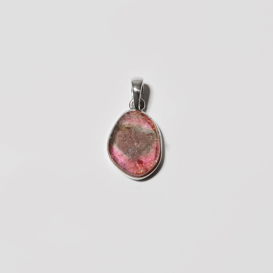 Watermelon Tourmaline Ovoid Sterling Pendant