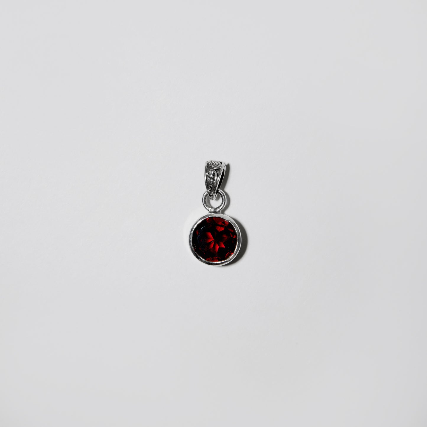 Garnet Round Sterling Filigree Pendant