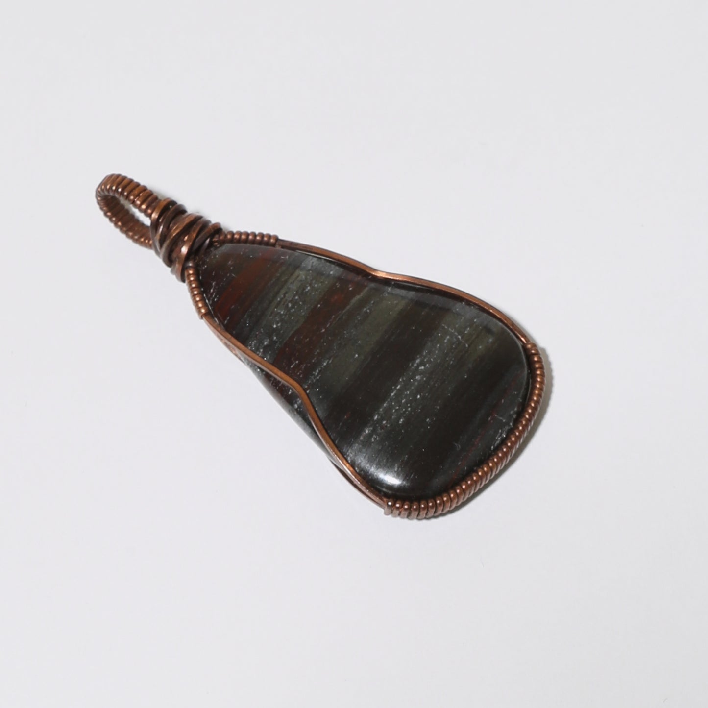 Banded Hematite Triangle Copper Wrapped Pendant