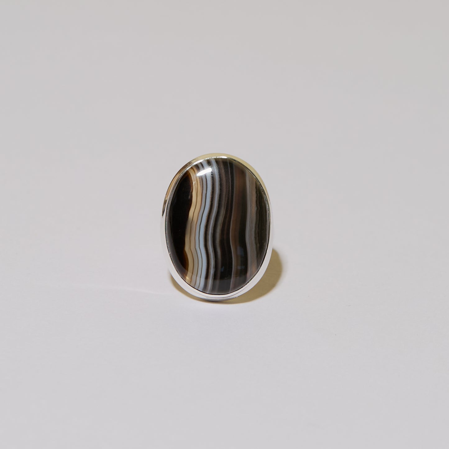 Black Banded Agate Oval Sterling Ring Sz 7