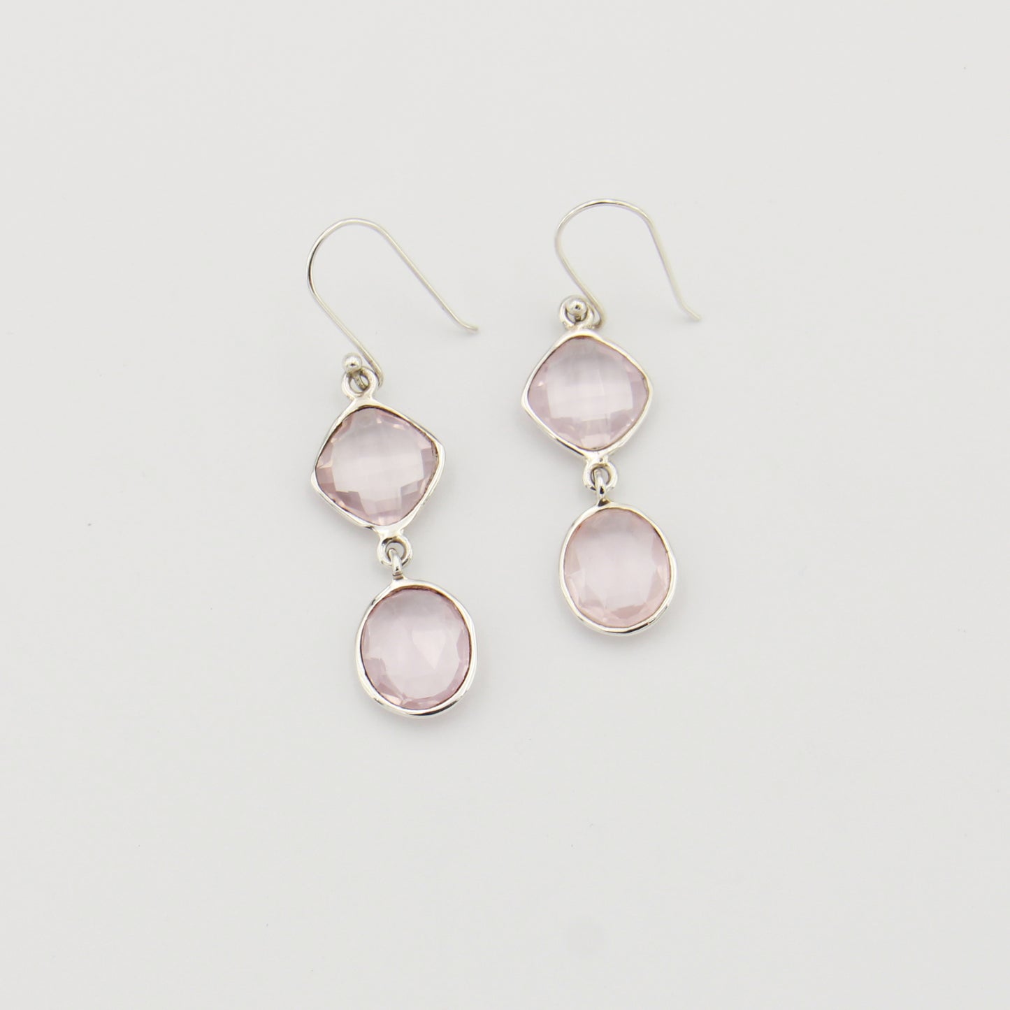 Rose Quartz Two Stone Sterling Earrings