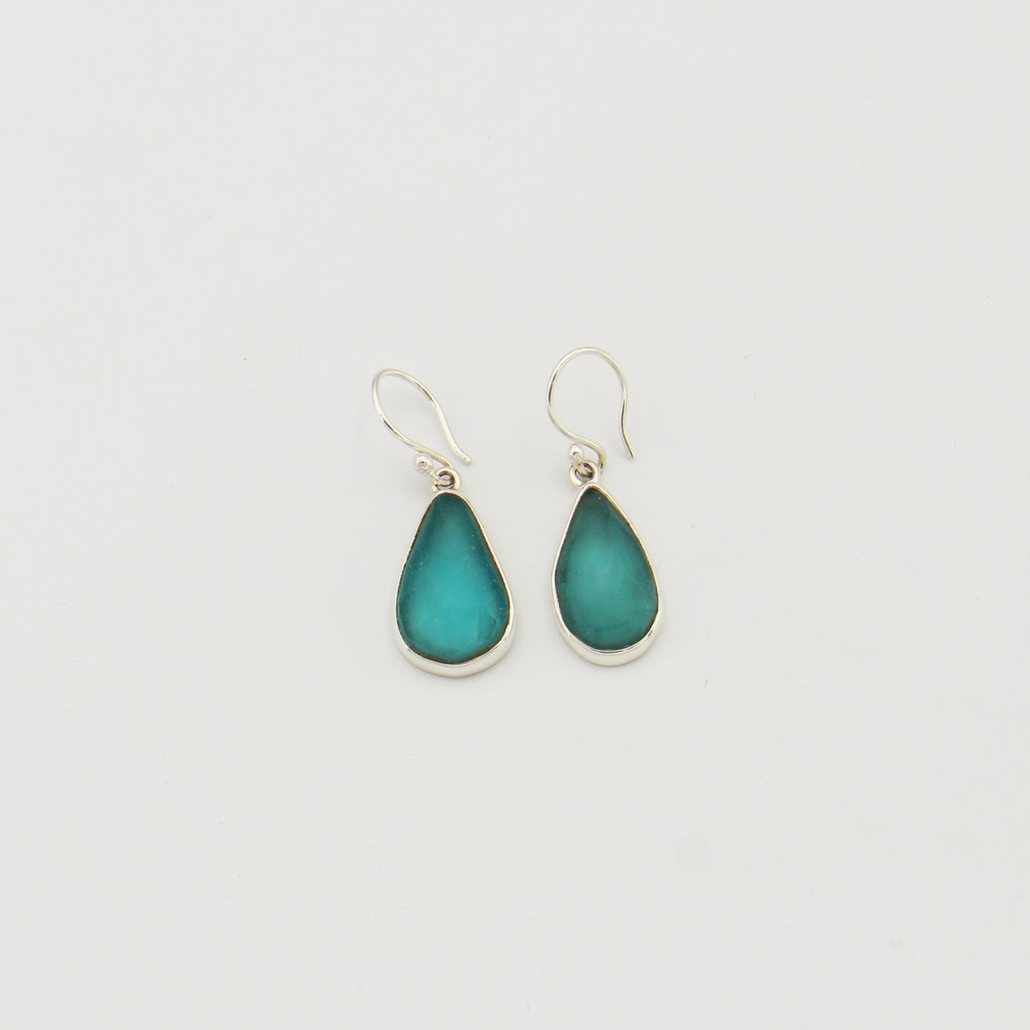Aqua Beach Glass Pear Sterling Earrings : 210000021931