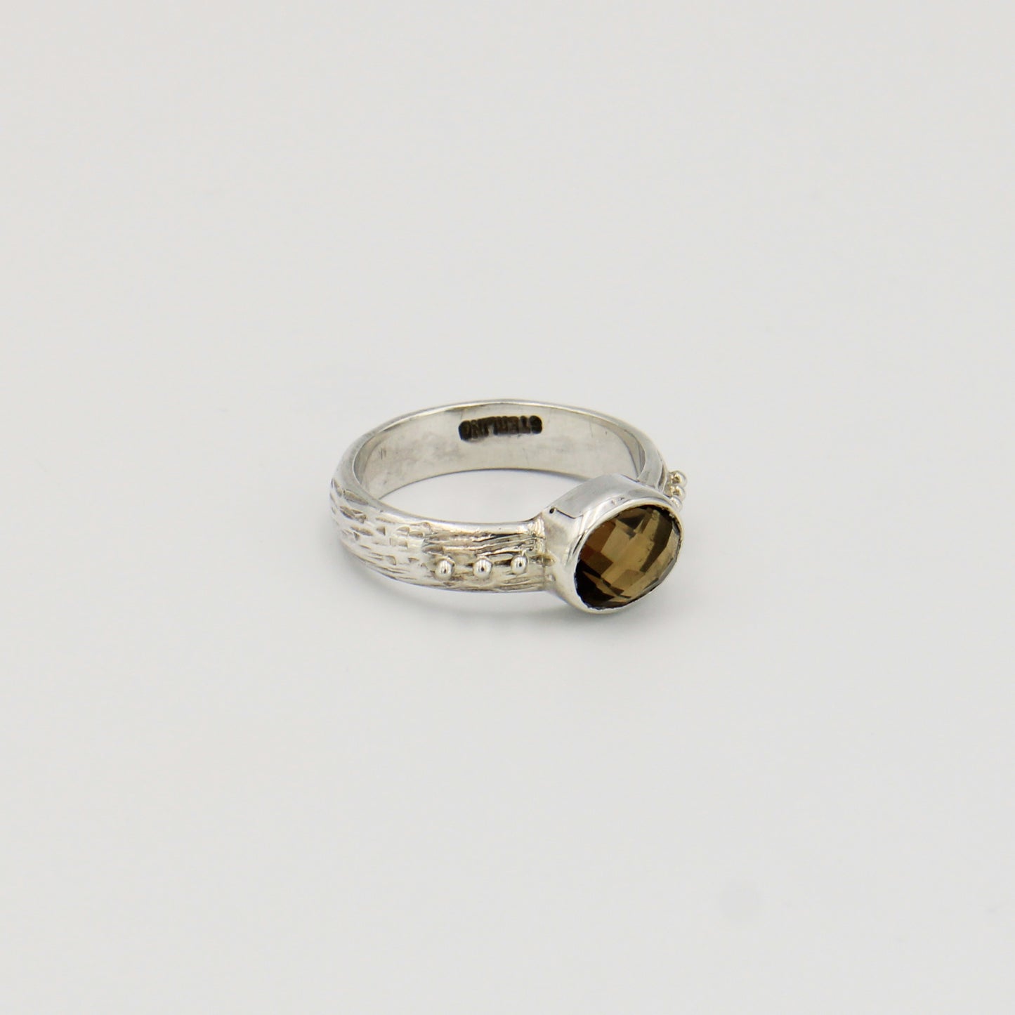 Topaz Oval Sterling Textured Ring Sz 8