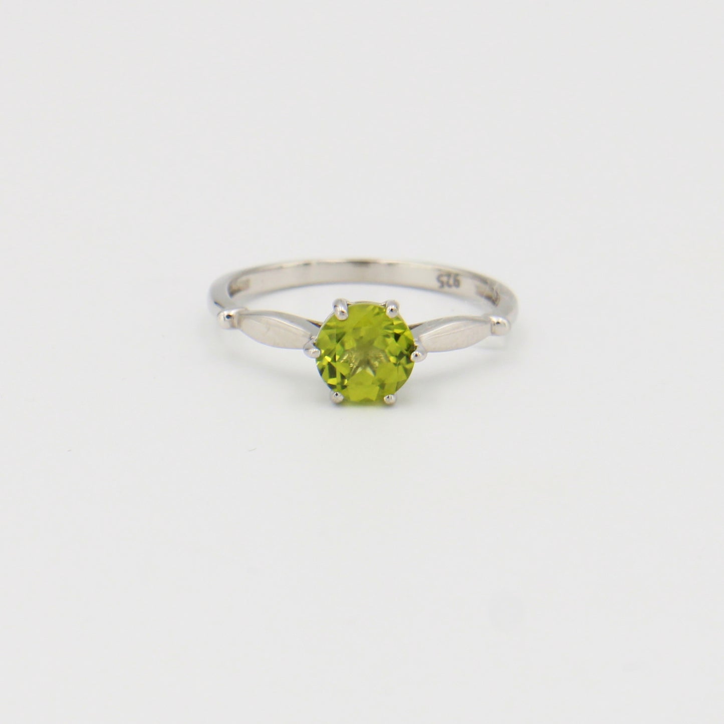 Peridot Round Six Prong Sterling Ring Sz 6