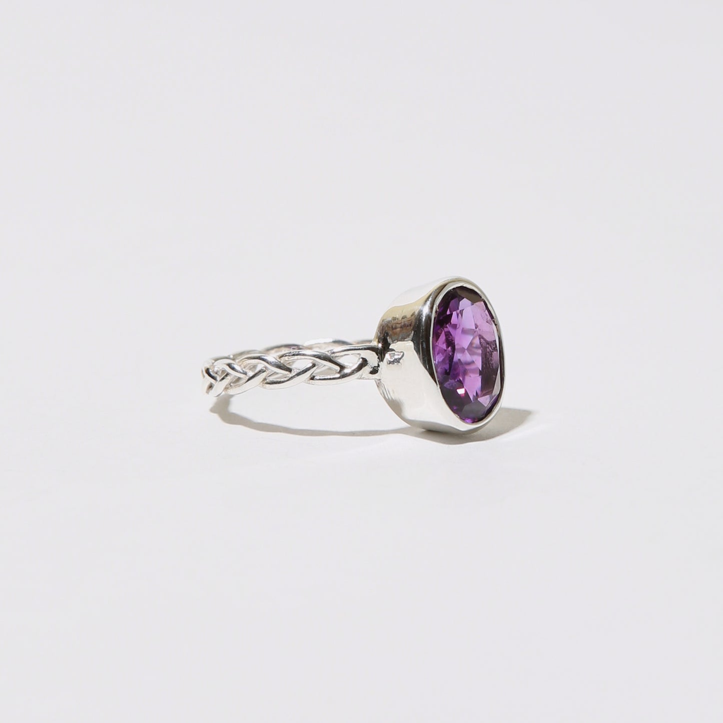 Amethyst Oval Sterling Braid Ring Sz 8