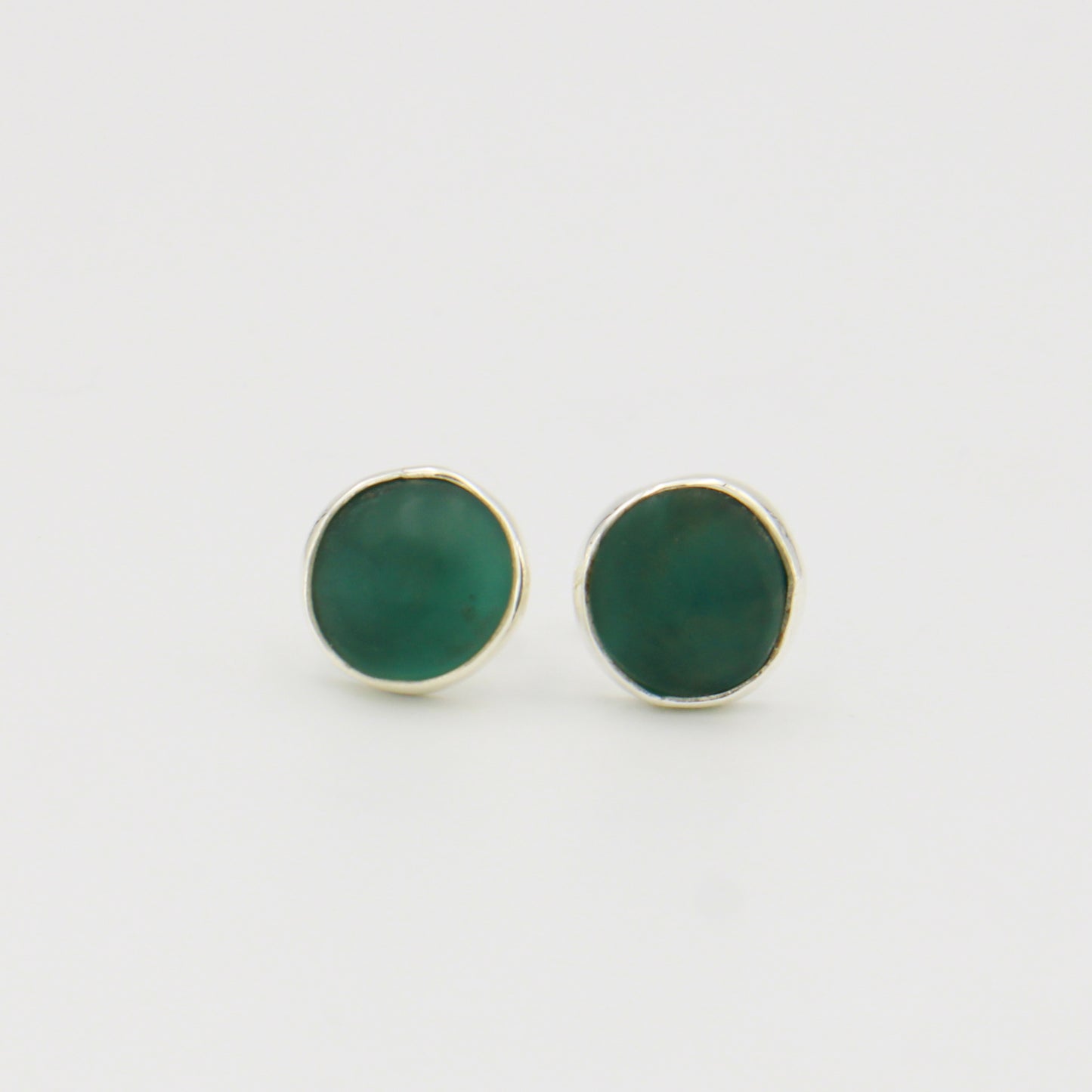 Sea Green Beach Glass Round Sterling Studs