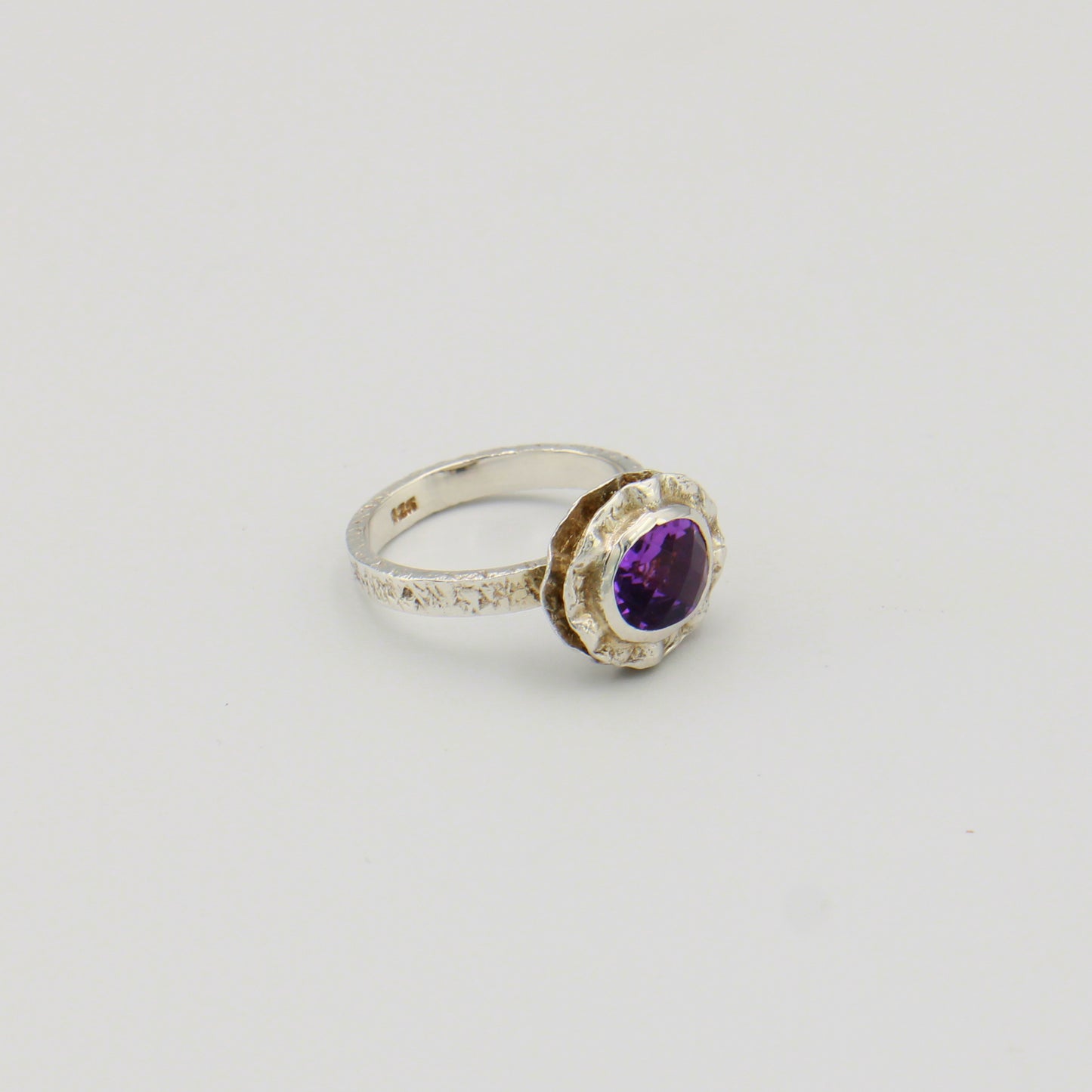 Amethyst Double Bezel Sterling Ring Sz 8