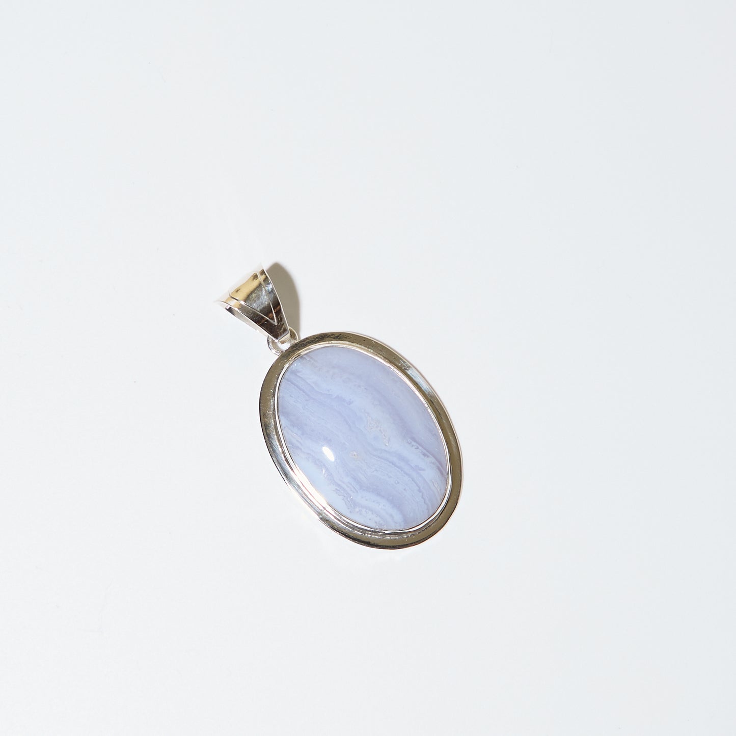 Blue Lace Agate Large Oval Sterling Pendant
