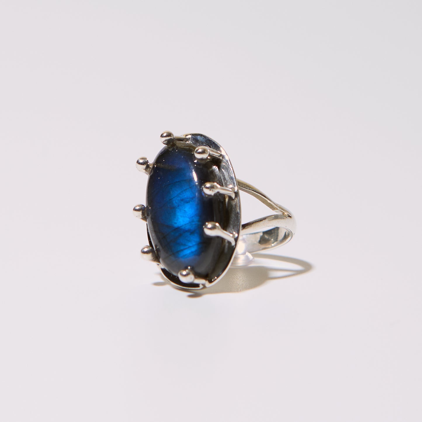 Labradorite Large Prong Set Sterling Ring Sz 8