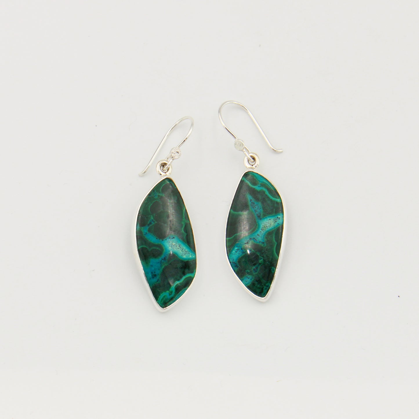 Malachite Chrysocolla Leaf Sterling Earrings