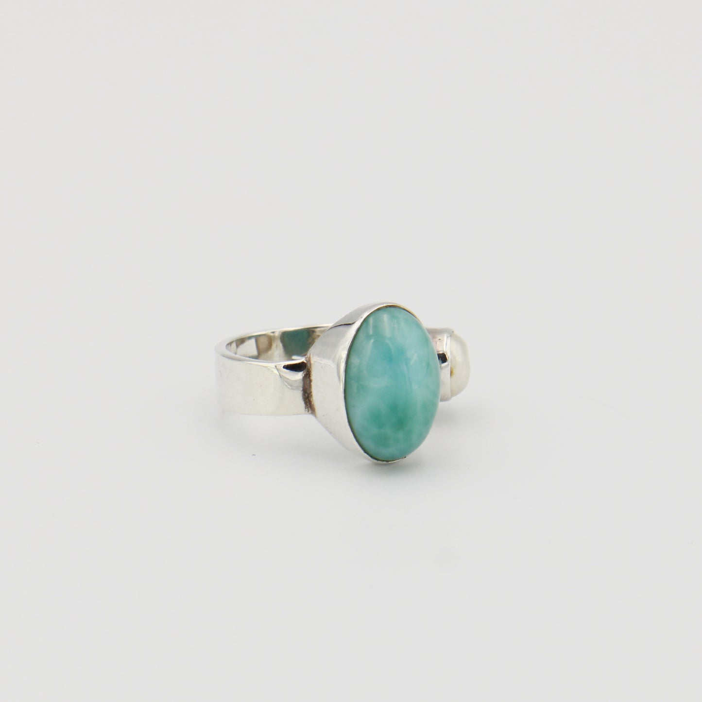 Larimar & Pearl Offset Sterling Ring Sz 6