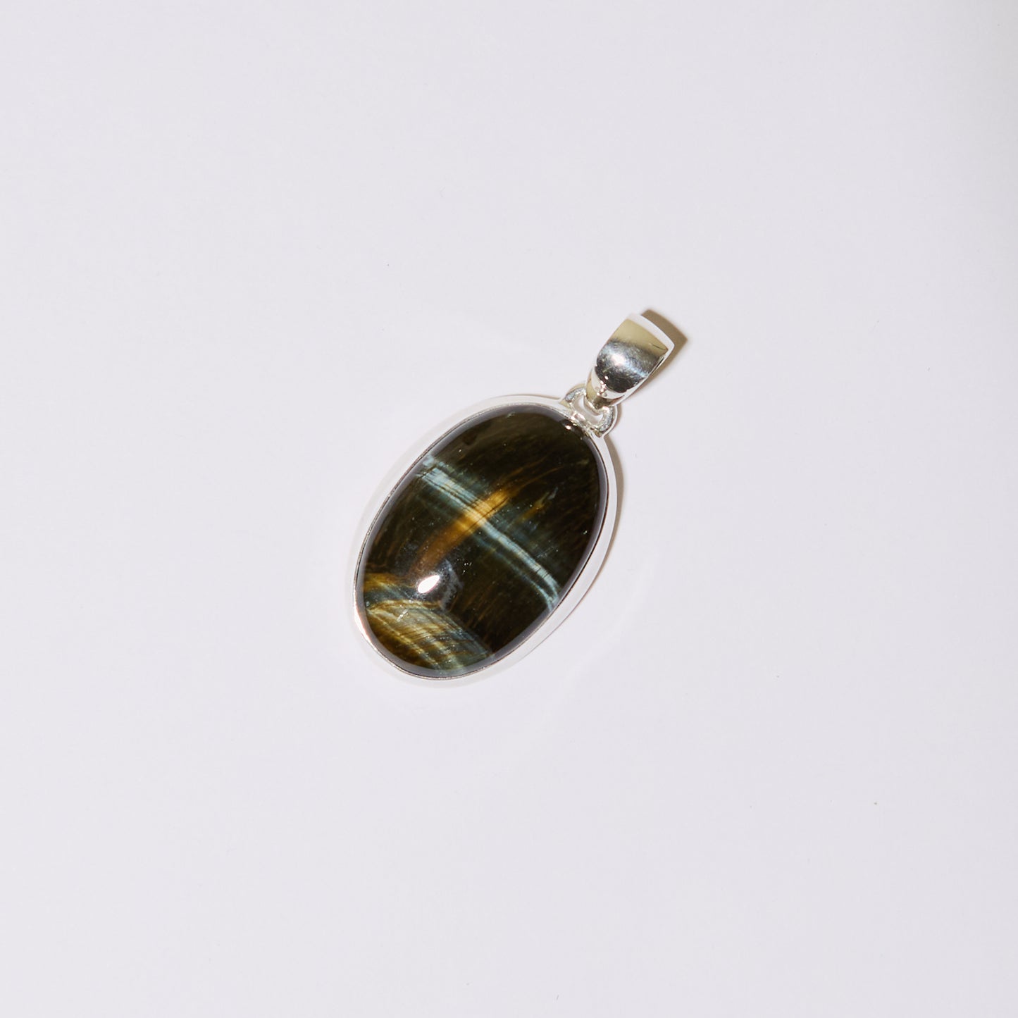 Blue Tiger Eye Oval Sterling Pendant