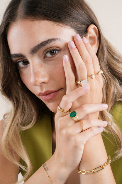 White Opalite Inset Baguette GP Ring
