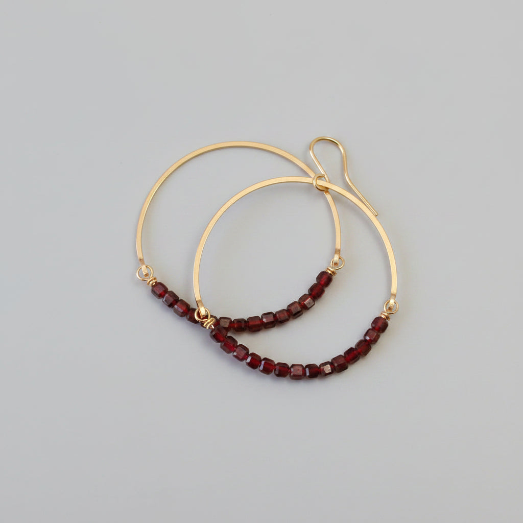 Garnet Cube Hoop Earrings