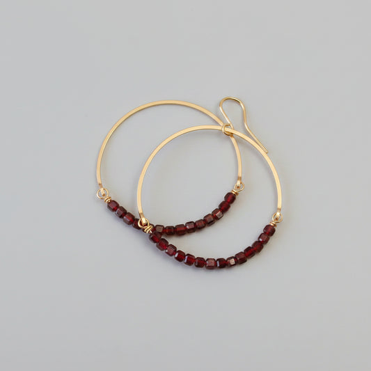 Garnet Cube Hoop Earrings