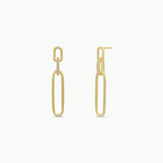 Pave Link Drop GP Earrings with Sterling Post