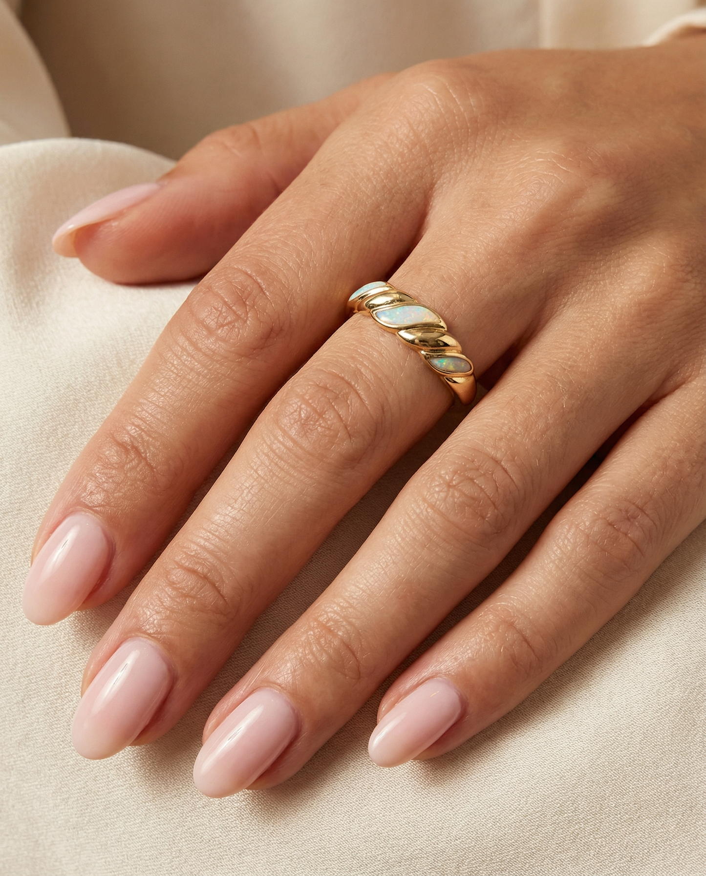 White Opalite GP Twist Ring