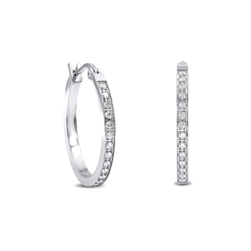 Pave 28-Stone Classic Stainless Steel Small Hoop Earrings