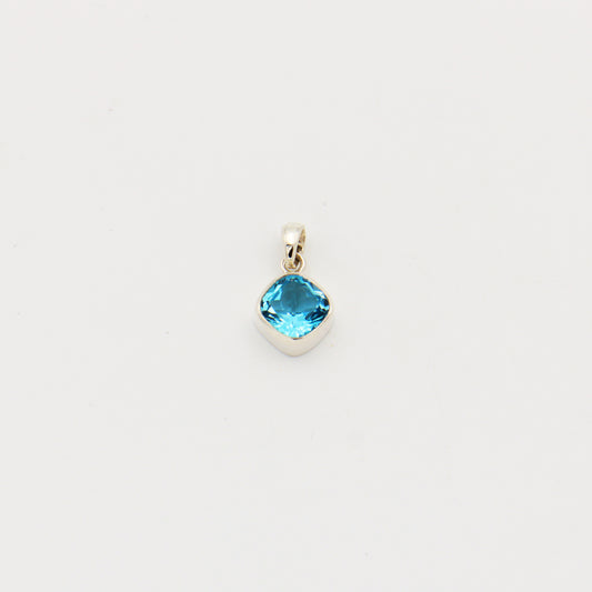 Blue Topaz Cushion Cut Sterling Pendant