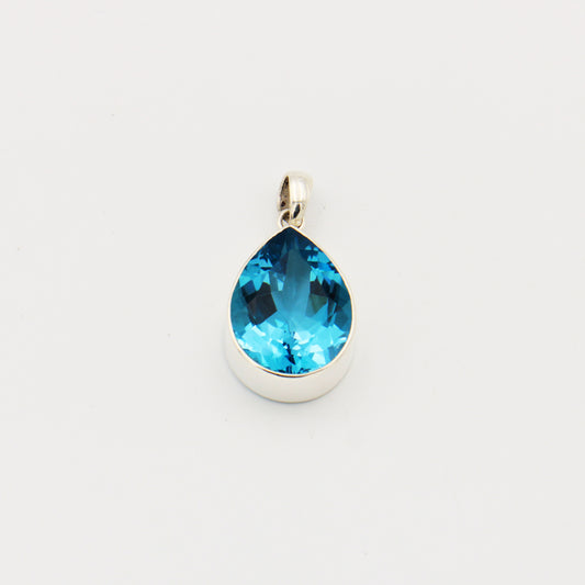 Blue Topaz Large Teardrop Sterling Pendant