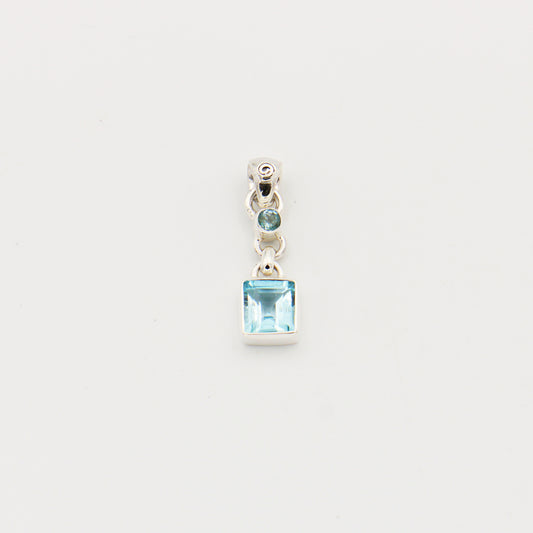 Blue Topaz Square & Tiny Round Sterling Pendant