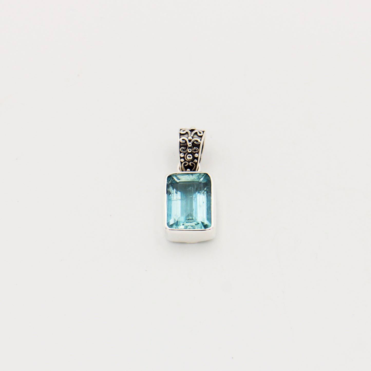 Aquamarine Emerald Cut Sterling Pendant