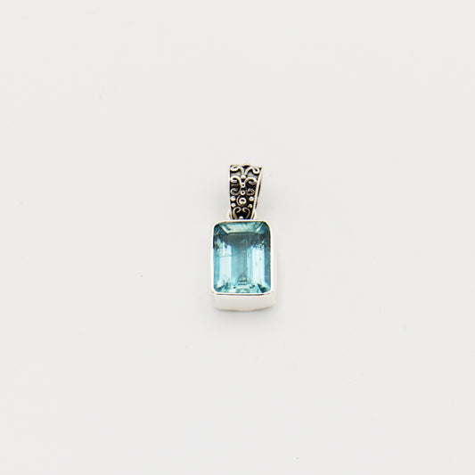 Aquamarine Emerald Cut Sterling Pendant