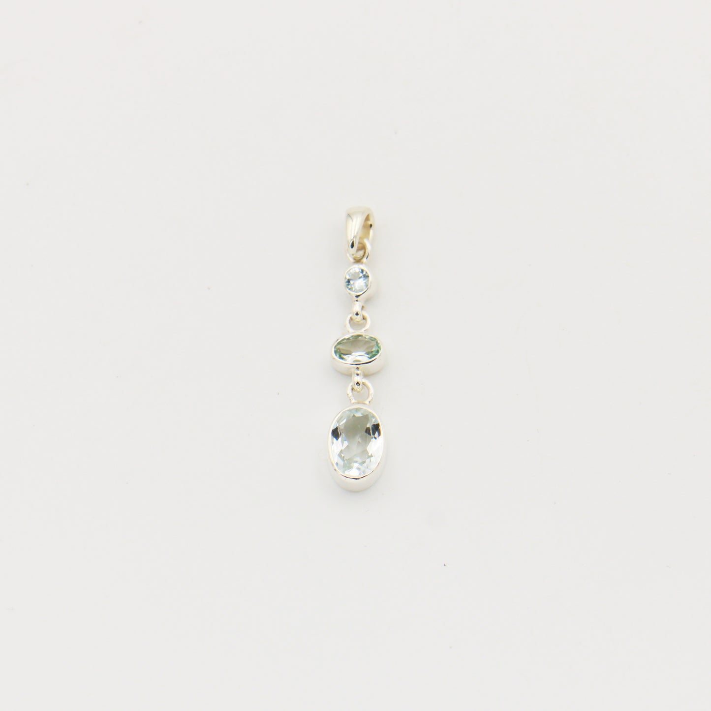 Aquamarine 3 Stone Sterling Drop Pendant
