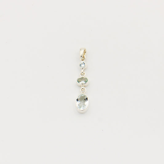 Aquamarine 3 Stone Sterling Drop Pendant