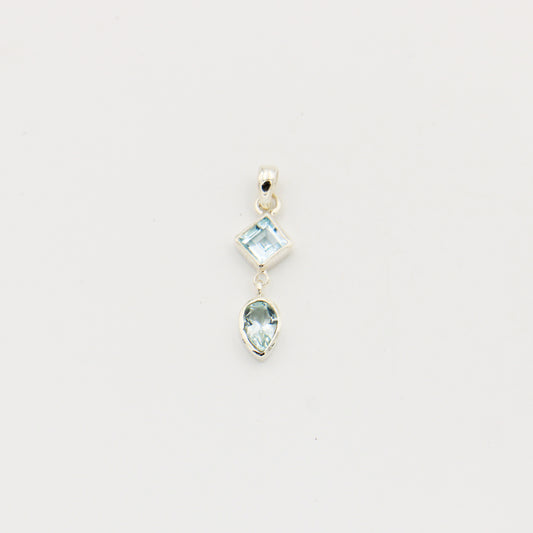 Aquamarine 2 Stone Sterling Silver Drop Pendant