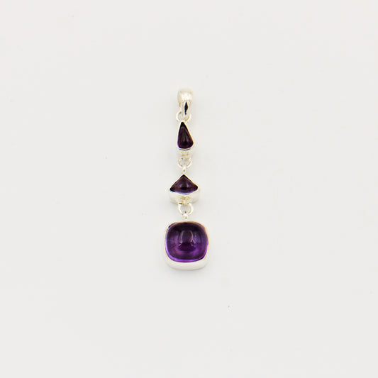 Amethyst 3 Stone Sterling Pendant