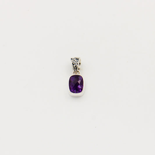 Amethyst Rectangle Cushion Sterling Pendant