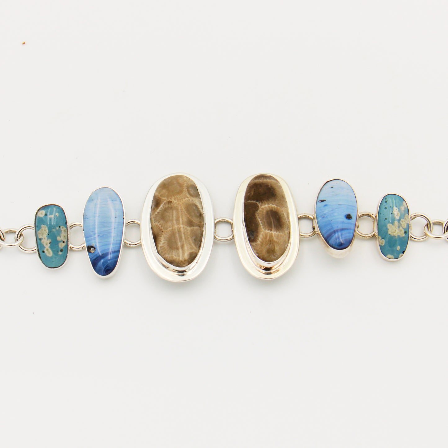 Petoskey Stone & Leland Blue Sterling Statement Bracelet