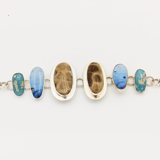 Petoskey Stone & Leland Blue Sterling Statement Bracelet