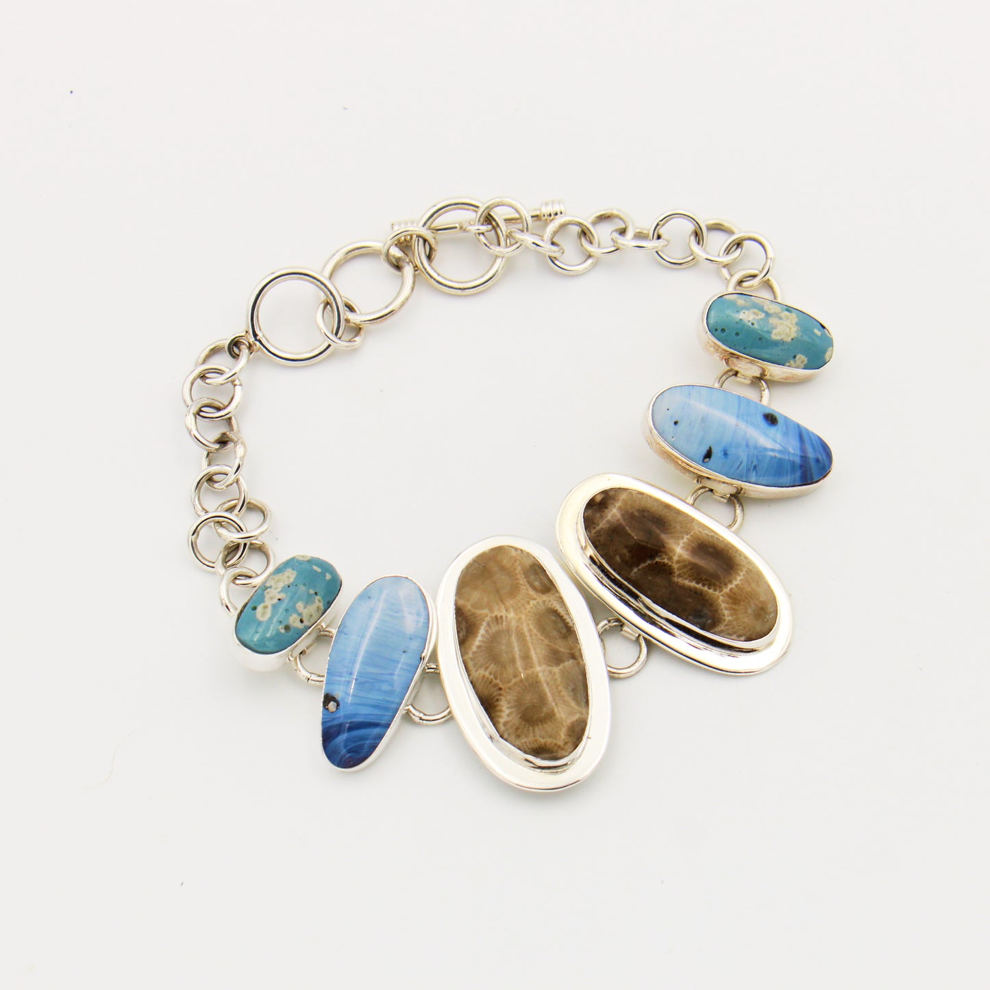 Petoskey Stone & Leland Blue Sterling Statement Bracelet
