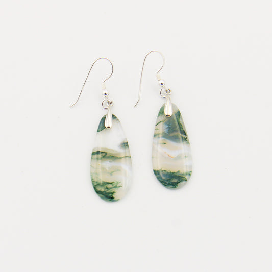 Moss Agate Slice Sterling Earrings