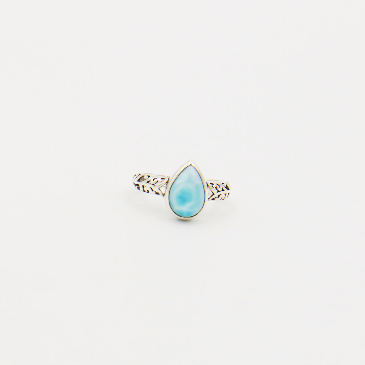 Larimar Pear Ornate Band Ring Size 9