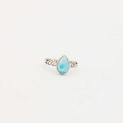 Larimar Pear Ornate Band Ring Size 9