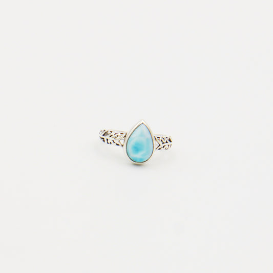 Larimar Pear Ornate Band Ring Size 9