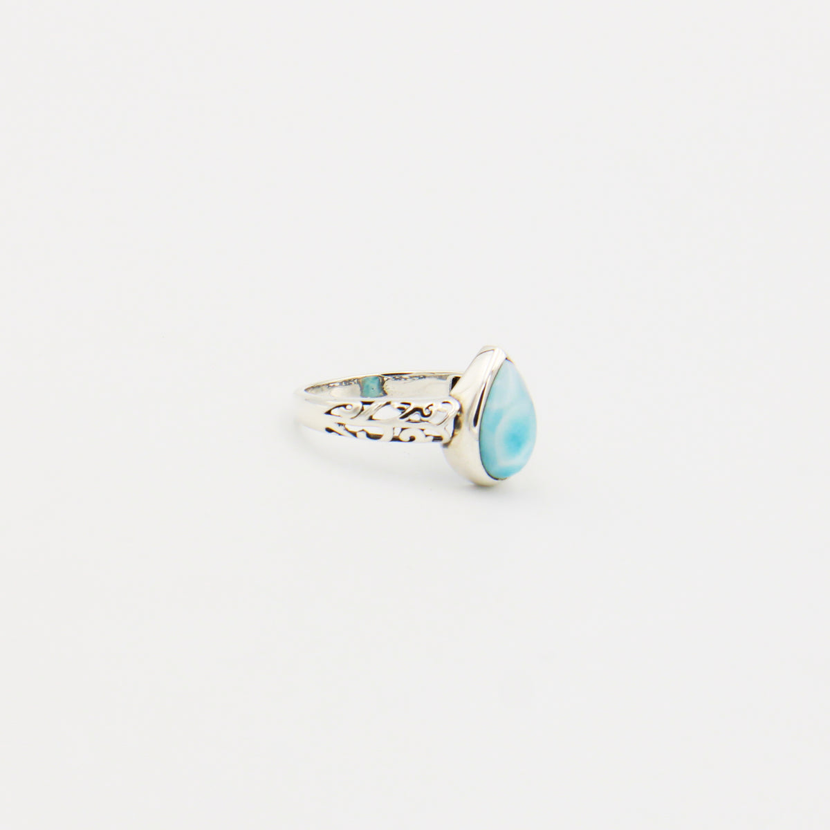 Larimar Pear Ornate Band Ring Size 9