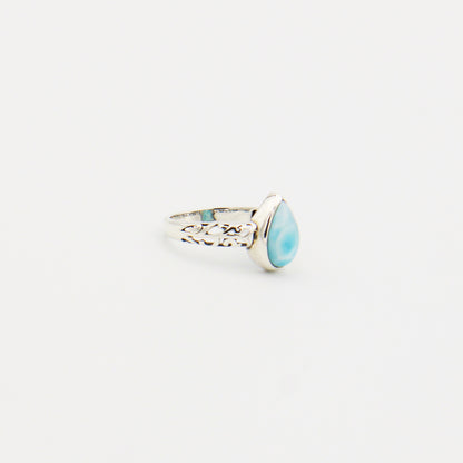 Larimar Pear Ornate Band Ring Size 9