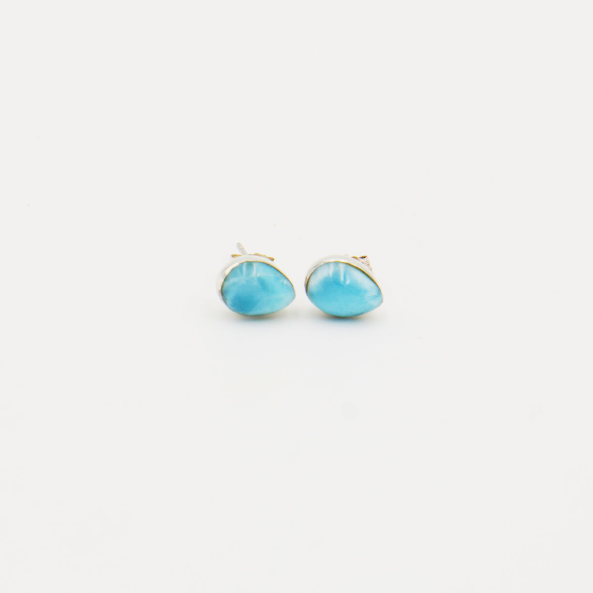 Larimar Pear Bezel Sterling Studs 8mm